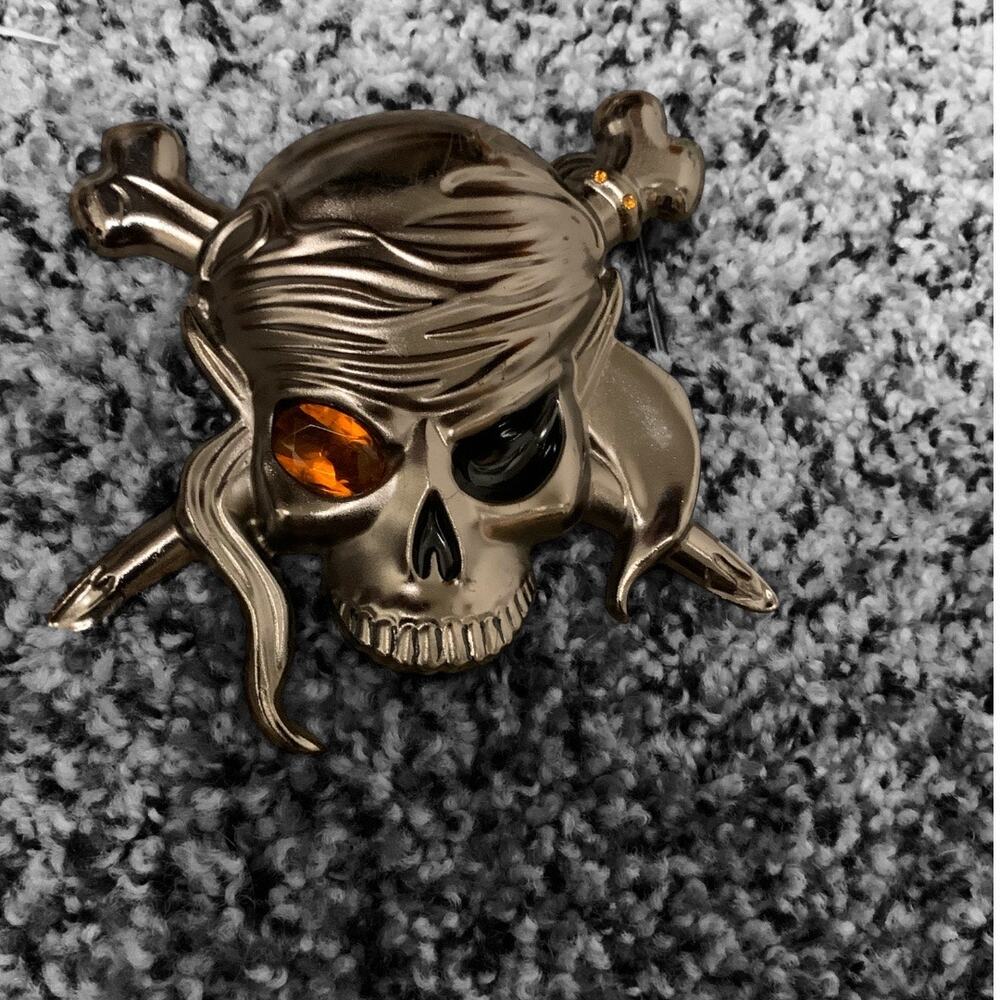 Skull Pirate Belt Buckle Crossbones Silver Metal Gothic Punk Rock Accessory